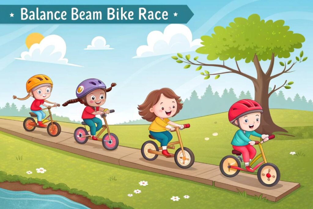 Balance Beam Bike Race. Boosting Physical Skills