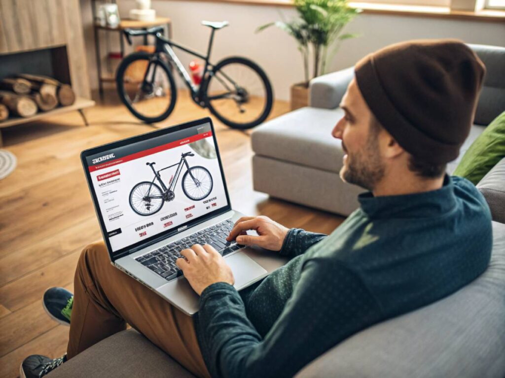 A cyclist browsing bike clearance sales