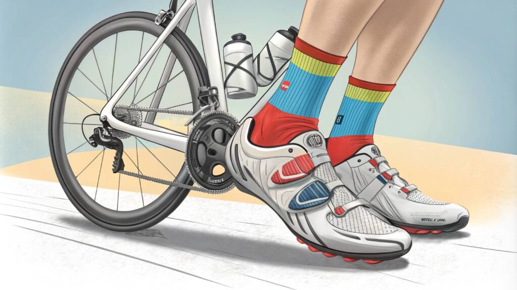 cyclist’s feet inside cycling shoes